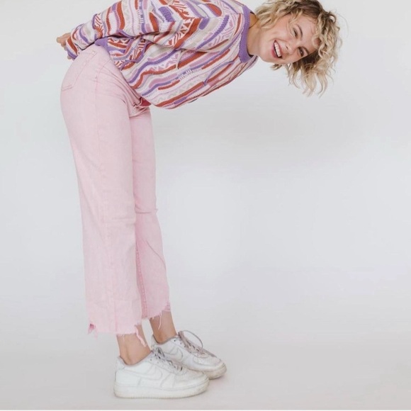 #75 Wild Fable Distressed Highest Rise Straight Jeans in Acid Wash Pink - Picture 1 of 4